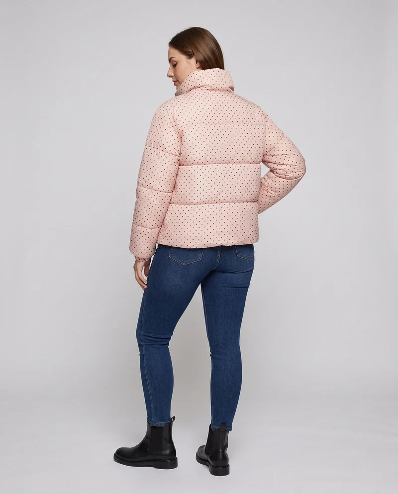 Damen kurze gestepptes Kapuzenjacke mit feiner Punktsteppung, leichtem thermischem Futter und verstellbarem Saum