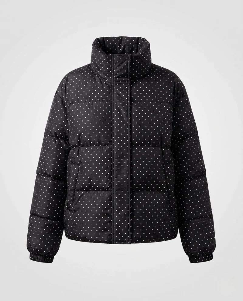 Damen kurze gestepptes Kapuzenjacke mit feiner Punktsteppung, leichtem thermischem Futter und verstellbarem Saum