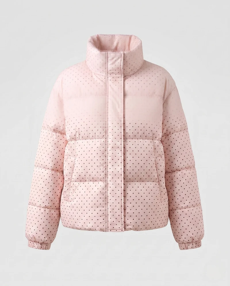 Damen kurze gestepptes Kapuzenjacke mit feiner Punktsteppung, leichtem thermischem Futter und verstellbarem Saum