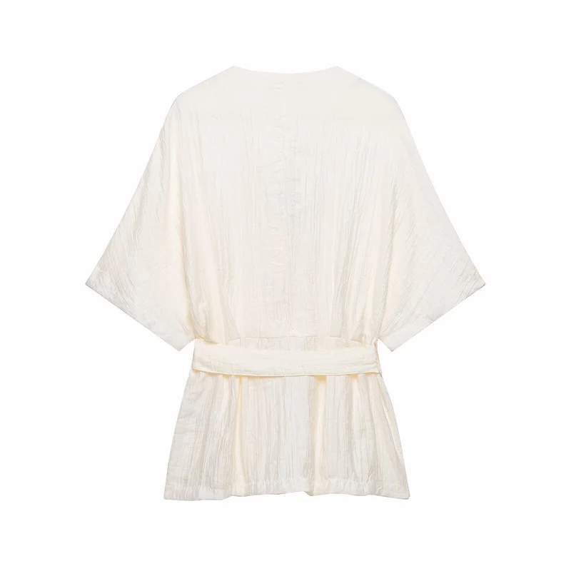 Damen Zweiteiler Kimono-Top mit Taillengürtel und weiter Bundfaltenhose Drune