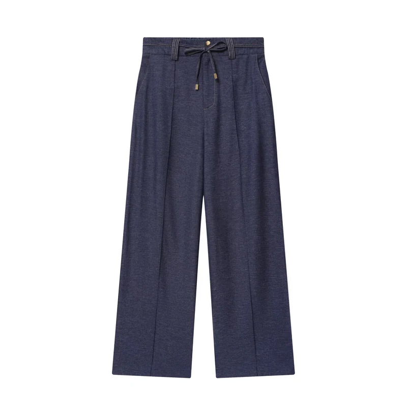 Damen Zweiteiler aus Denim‑Jersey Kapuzenjacke mit Reißverschluss und weiter Bundfaltenhose Drune