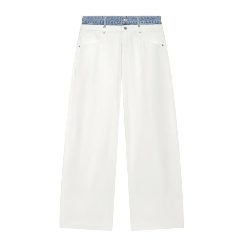 Damen Weitgeschnittene hochtaillierte Jeans mit Kontrast-Denimbund Drune