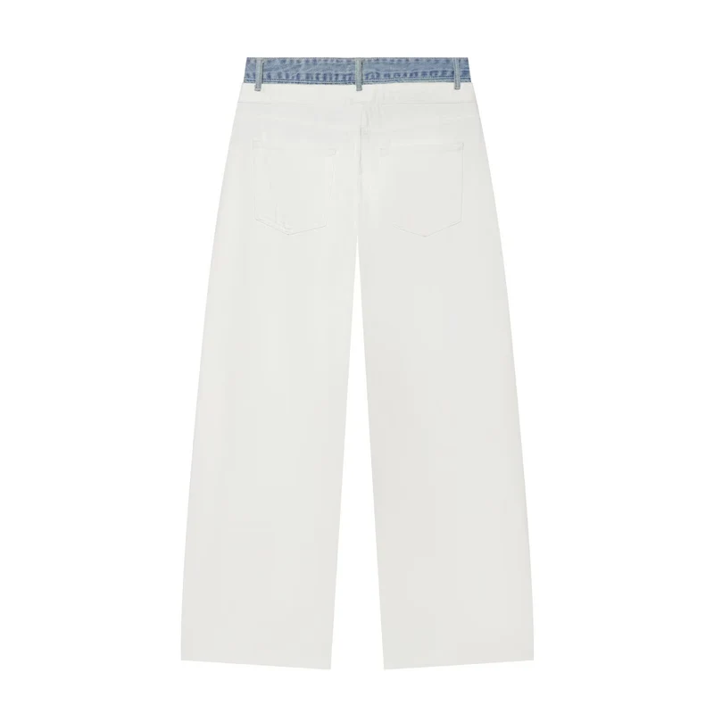 Damen Weitgeschnittene hochtaillierte Jeans mit Kontrast-Denimbund Drune