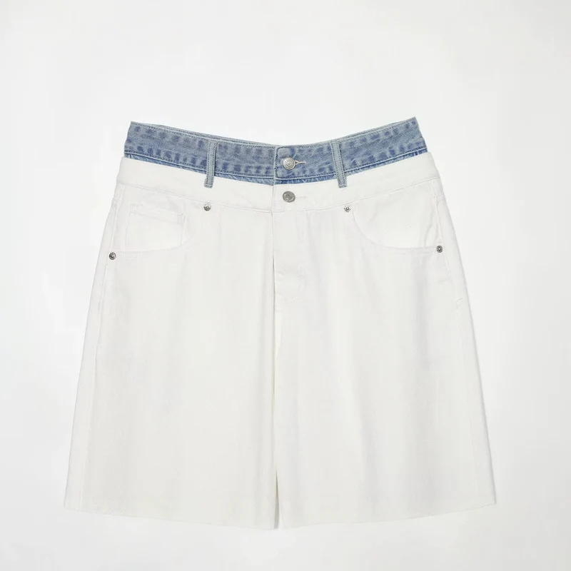 Damen Weitgeschnittene hochtaillierte Jeans mit Kontrast-Denimbund Drune