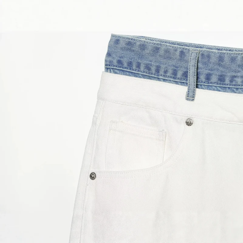 Damen Weitgeschnittene hochtaillierte Jeans mit Kontrast-Denimbund Drune
