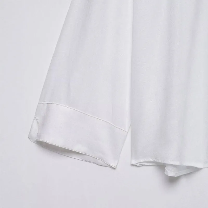 Damen Weites Tunika-Blusenshirt mit V‑Ausschnitt und halber Knopfleiste Drune