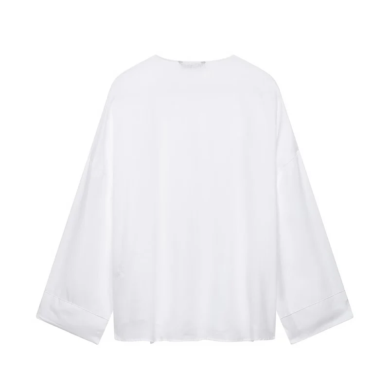 Damen Weites Tunika-Blusenshirt mit V‑Ausschnitt und halber Knopfleiste Drune