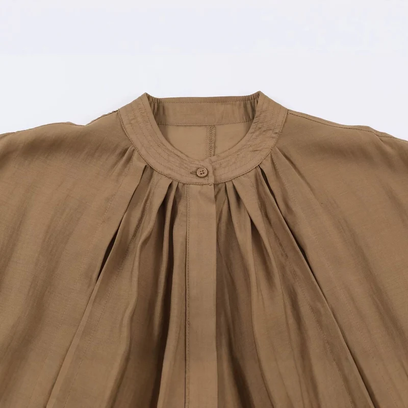 Damen Weites Plissiertes Blouson-Top mit Stehkragen und gesmoktem Saum Drune
