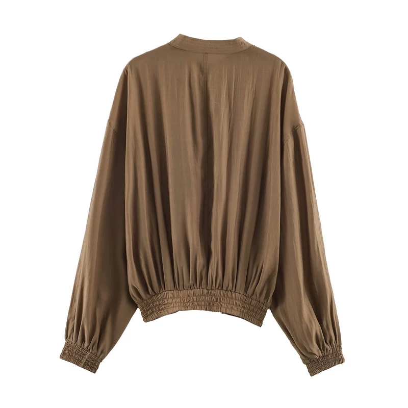 Damen Weites Plissiertes Blouson-Top mit Stehkragen und gesmoktem Saum Drune