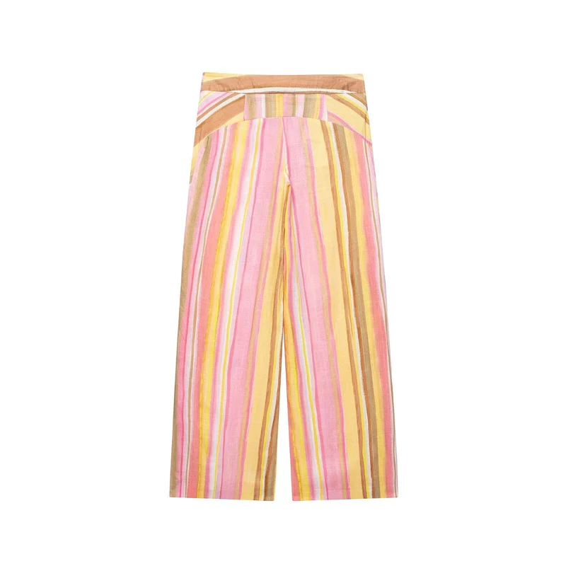 Damen Weite Highwaist Palazzohose mit mehrdimensionalem Streifenmuster Drune