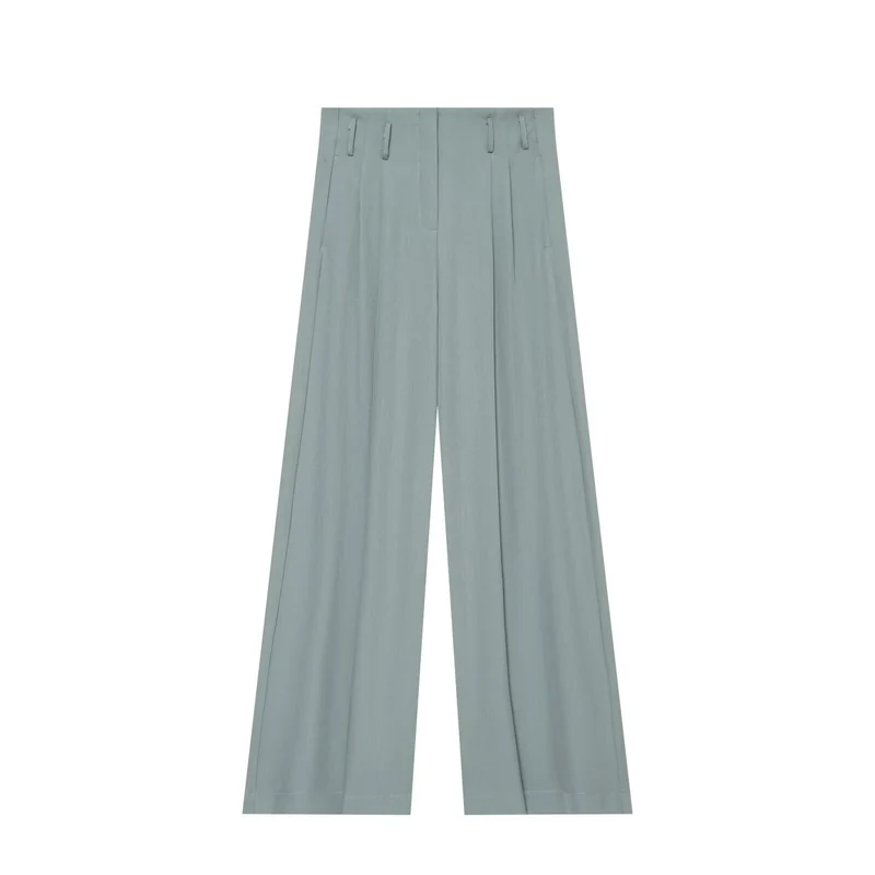 Damen Weite Highwaist-Hose mit Bundfalten, Bügelfalte und Gürtelschlaufen Drune