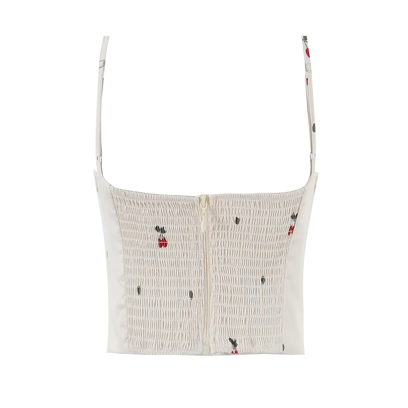 Damen weite High‑Waist Hose mit Kirschenprint und Bundfalten Drune