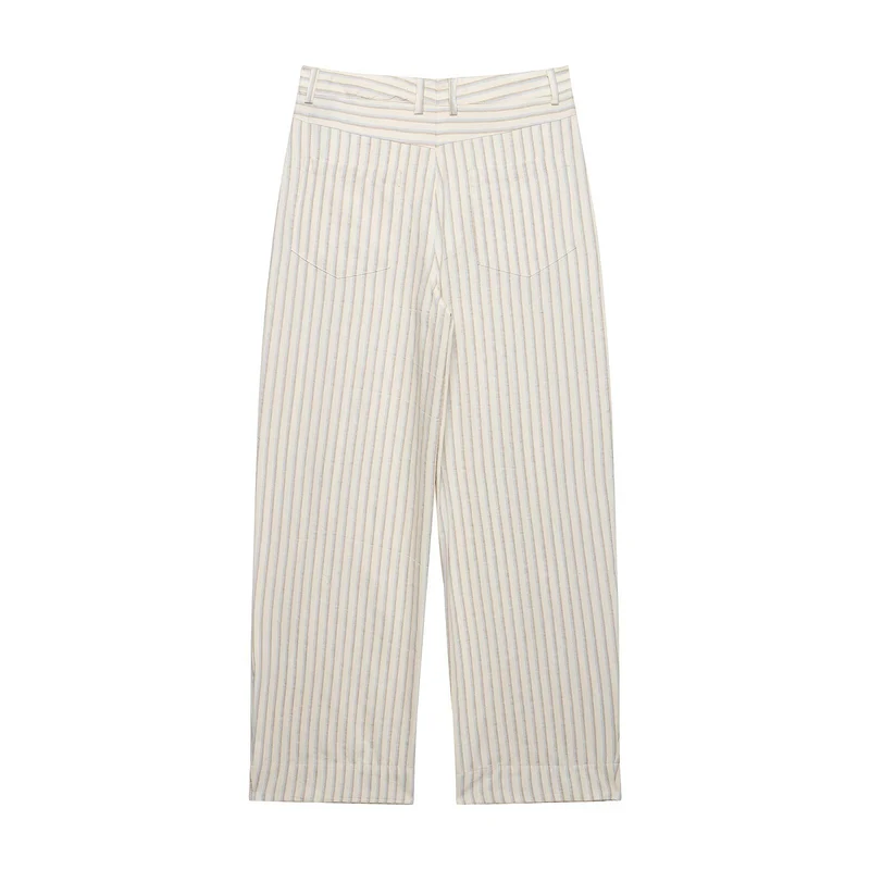 Damen Weite High‑Waist‑Hose aus leichter Baumwollmischung mit feinem Nadelstreifen und Bundfalten Drune