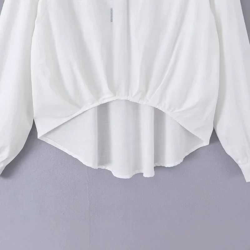 Damen Weite Bluse mit V‑Ausschnitt, Hemdkragen und gerafftem Hoch-Tief-Saum Drune