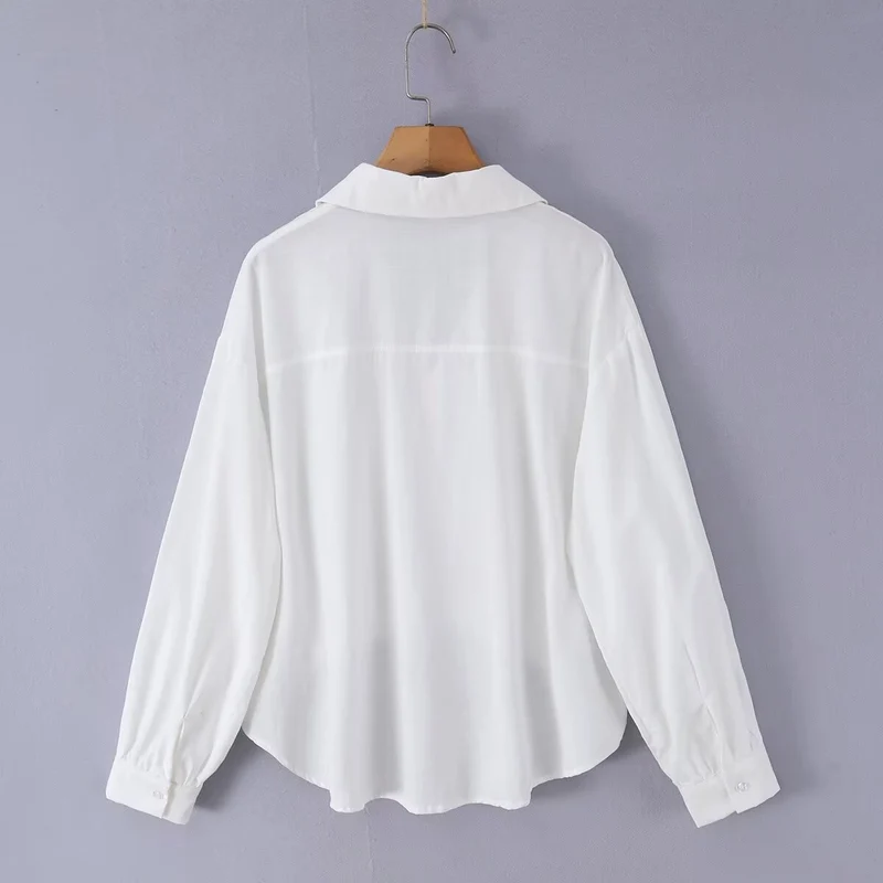 Damen Weite Bluse mit V‑Ausschnitt, Hemdkragen und gerafftem Hoch-Tief-Saum Drune