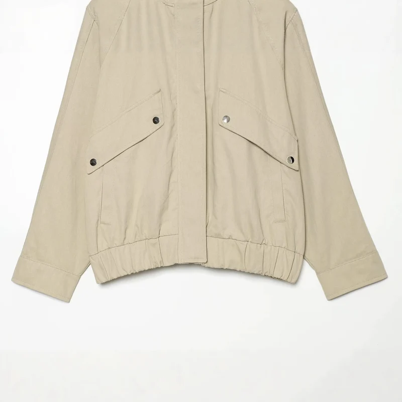 Damen Wasserabweisende Cropped-Utility-Jacke mit hohem Stehkragen und Karodetail an den Ärmelaufschlägen Drune
