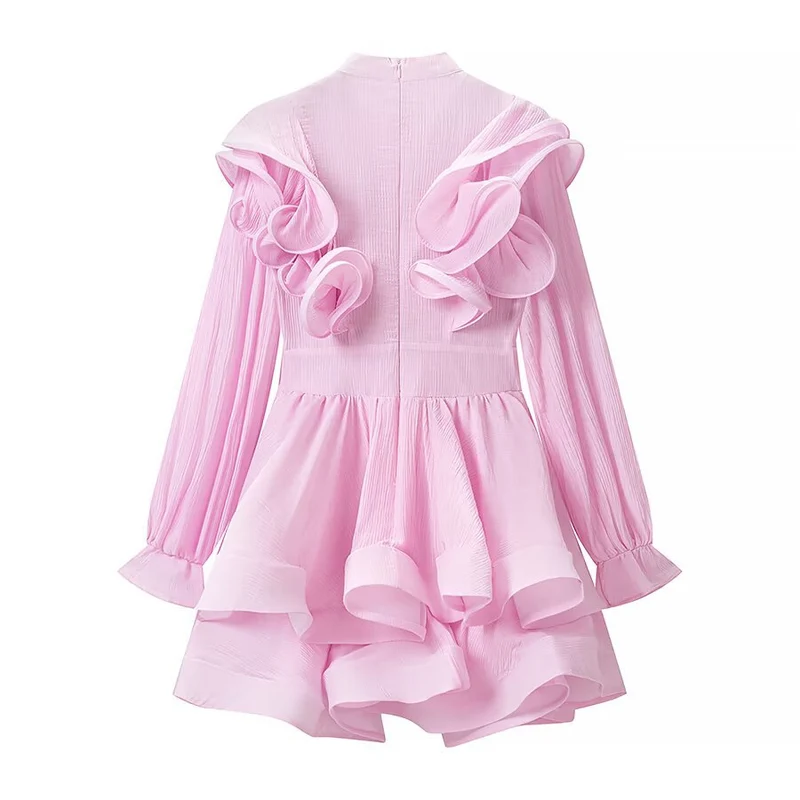 Damen Verspieltes Volant-Minikleid mit Rüschenkragen, plissierten Ärmeln und taillierter Silhouette Drune