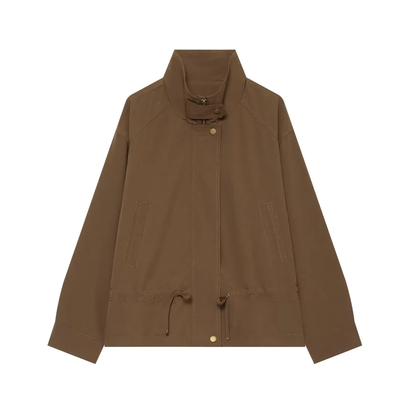 Damen Übergangsjacke mit Stehkragen, Tunnelzug und Utility-Taschen Drune
