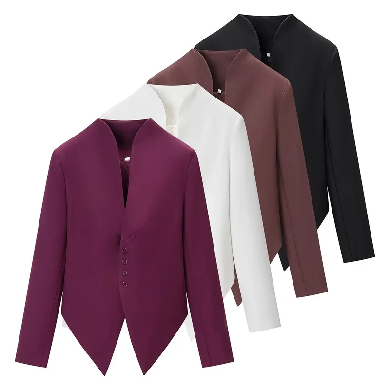 Damen Taillierter Blazer mit spitz zulaufendem Schößchen und Stehkragen Drune