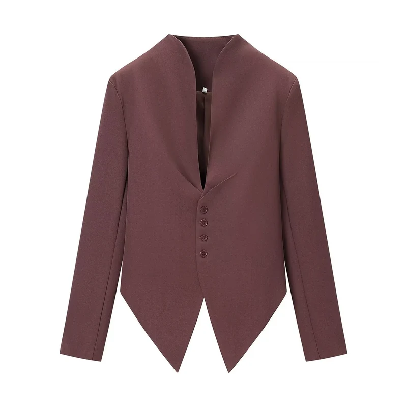 Damen Taillierter Blazer mit spitz zulaufendem Schößchen und Stehkragen Drune