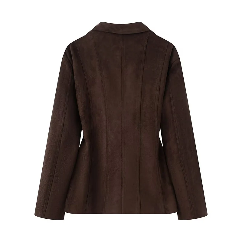 Damen Taillierter Blazer in Veloursoptik mit Doppelknopfverschluss und Wiener Nähten Drune
