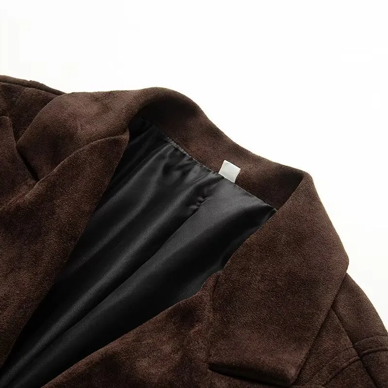 Damen Taillierter Blazer in Veloursoptik mit Doppelknopfverschluss und Wiener Nähten Drune
