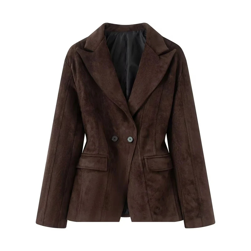 Damen Taillierter Blazer in Veloursoptik mit Doppelknopfverschluss und Wiener Nähten Drune