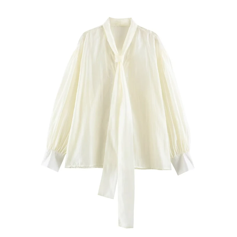 Damen Schluppenbluse mit weitem Oversize-Schnitt, Ballonärmeln und Bindeschal Drune