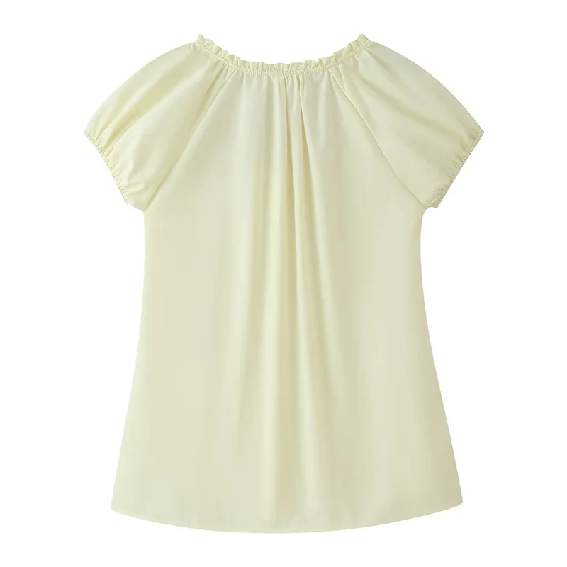 Damen Schlichte Chiffonbluse mit Rüschensaum, kurzen Ärmeln und Biesen-Front Drune