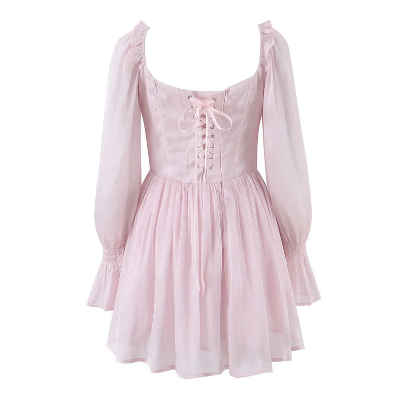 Damen Romantisches Korsett-Kleid mit gerafftem Rock und Ballonärmeln Drune
