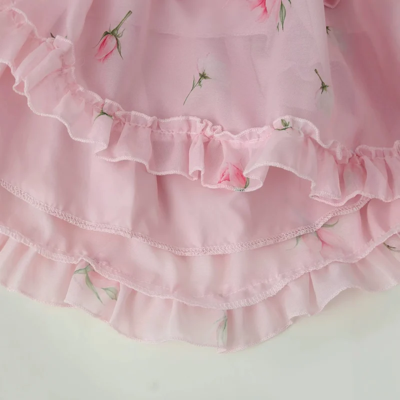 Damen Romantisches Chiffon-Minikleid mit Taillen-Cutouts, Volants und Puffärmeln Drune