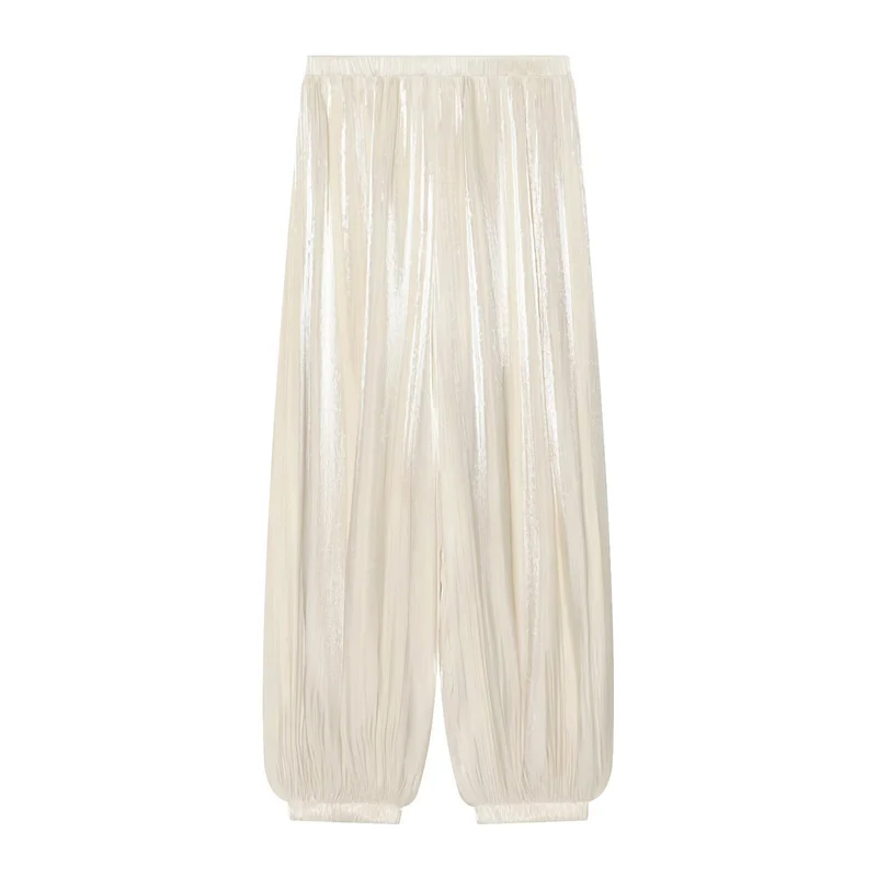Damen Plissierte glänzende High‑Waist Palazzo-Jogger Drune