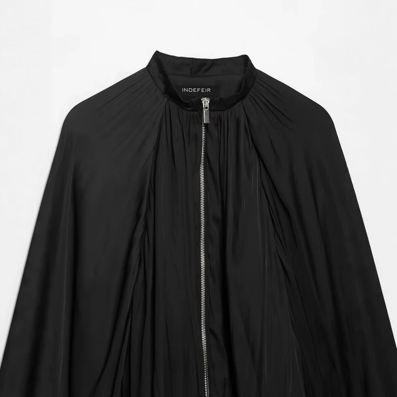 Damen Plissierte Cape-Jacke mit Reißverschluss und Stehkrragen Drune