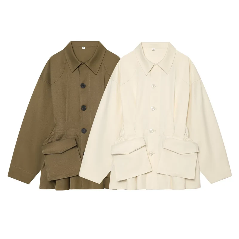 Damen Oversize-Utility-Jacke mit großen Klappentaschen und Tunnelzug Drune
