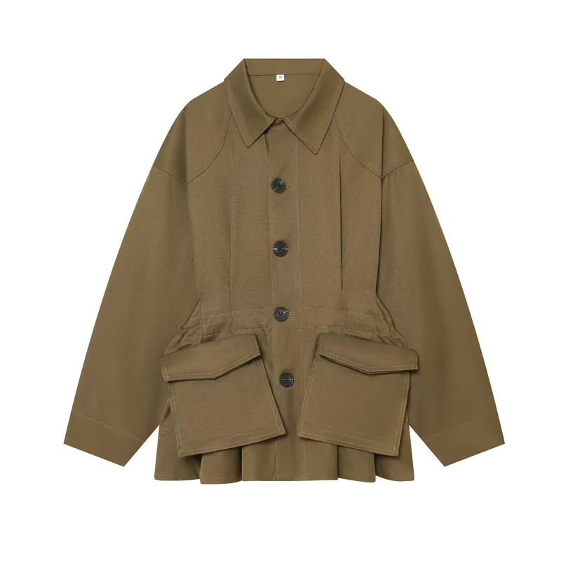 Damen Oversize-Utility-Jacke mit großen Klappentaschen und Tunnelzug Drune