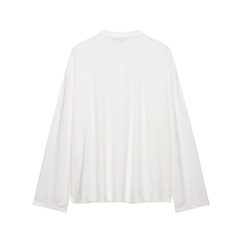 Damen Oversize Tunika‑Bluse im asiatisch inspirierten Stil mit Stehkragen und Zierknotenverschlüssen Drune