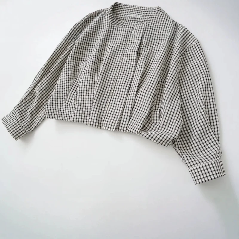Damen Oversize Kurzblouson im Karo-Design mit hohem Stehkragen und Tunnelzugsaum Drune