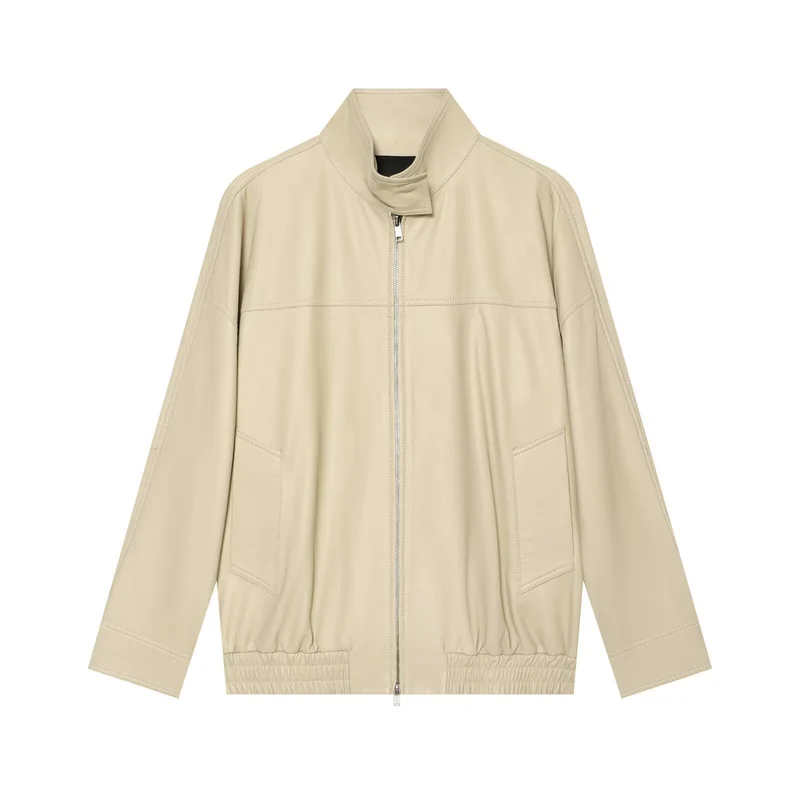 Damen Oversize Kunstleder-Blousonjacke mit Stehkragen Drune