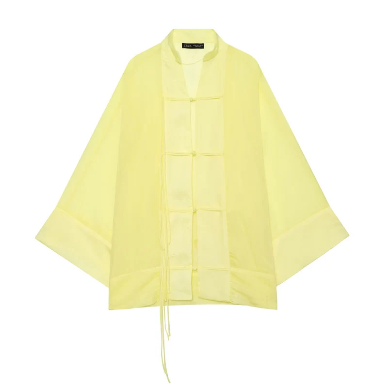 Damen Oversize-Kimonojacke mit Zierknoten und langen Quastenbändern Drune