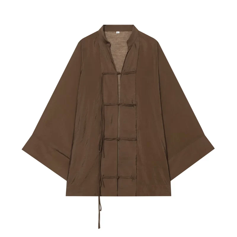 Damen Oversize-Kimonojacke mit Zierknoten und langen Quastenbändern Drune