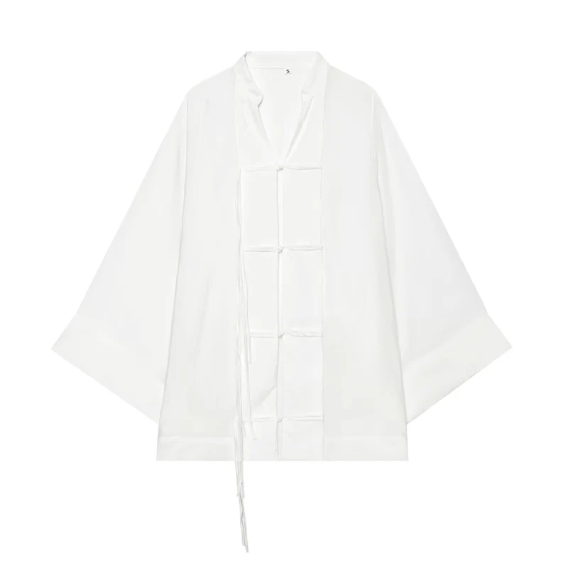 Damen Oversize-Kimonojacke mit Zierknoten und langen Quastenbändern Drune