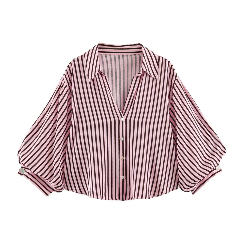 Damen Oversize-Hemdbluse mit tiefem V-Ausschnitt und Ballonärmeln Drune