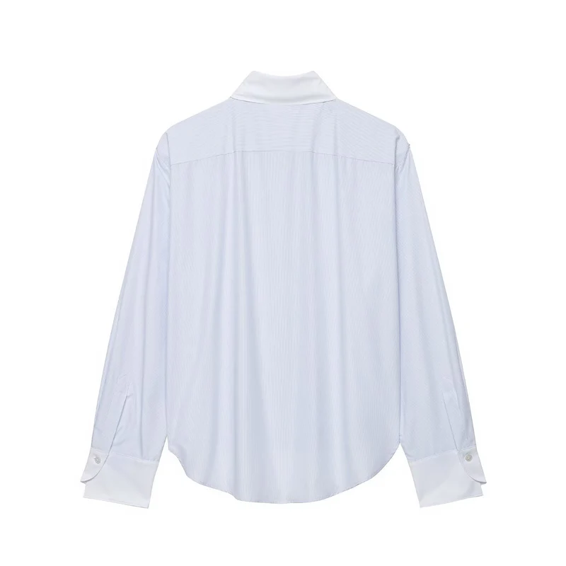 Damen Oversize-Hemdbluse mit Kontrastkragen, Manschetten und Froschknopf-Detail Drune