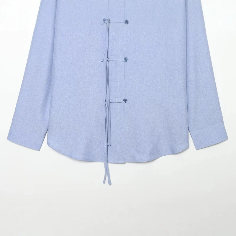 Damen Oversize-Hemd mit Bindeschlaufen, verdeckter Knopfleiste und Tunnelzugsaum Drune