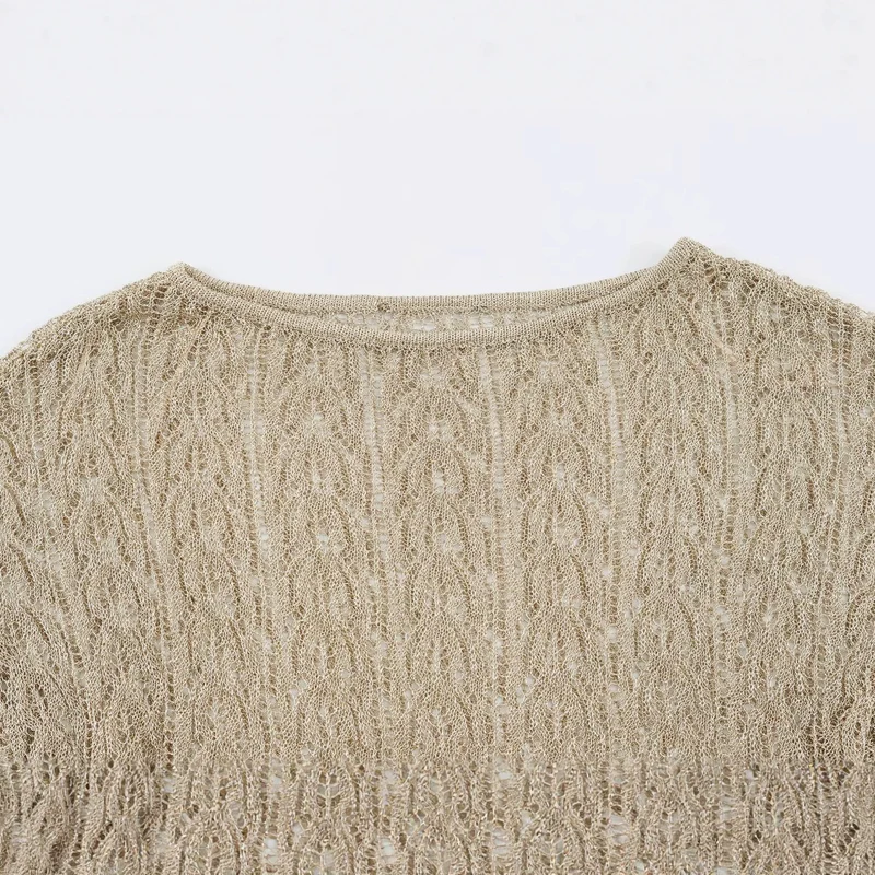 Damen Oversize Häkelponcho mit Wellenkante und Tunnelzugtaillierung Drune