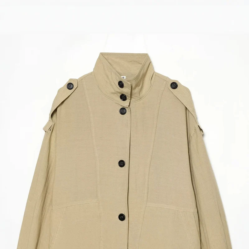 Damen Oversize Cropped Utility‑Jacke mit hohem Stehkragen, Schulterklappen und Tunnelzug Drune