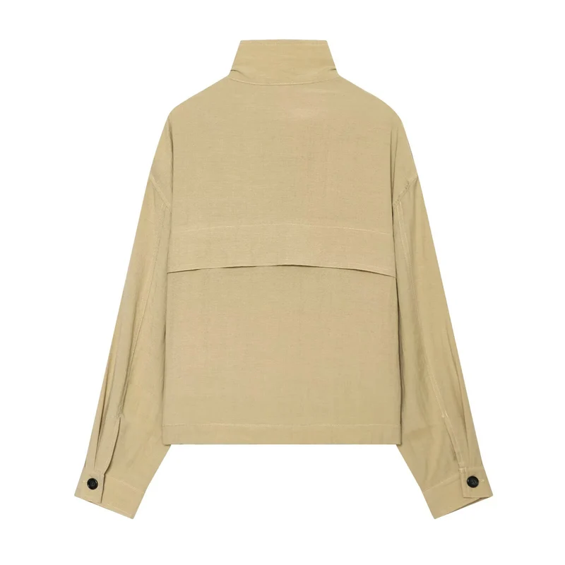 Damen Oversize Cropped Utility‑Jacke mit hohem Stehkragen, Schulterklappen und Tunnelzug Drune