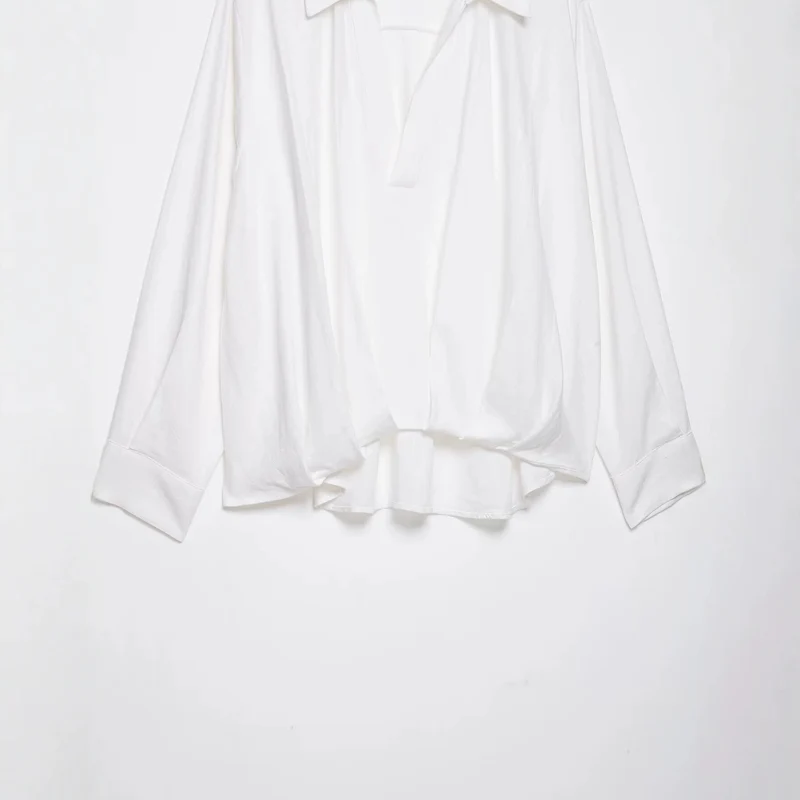Damen Oversize-Bluse mit weitem Schnitt, tiefem V‑Ausschnitt und elastischem Saum Drune
