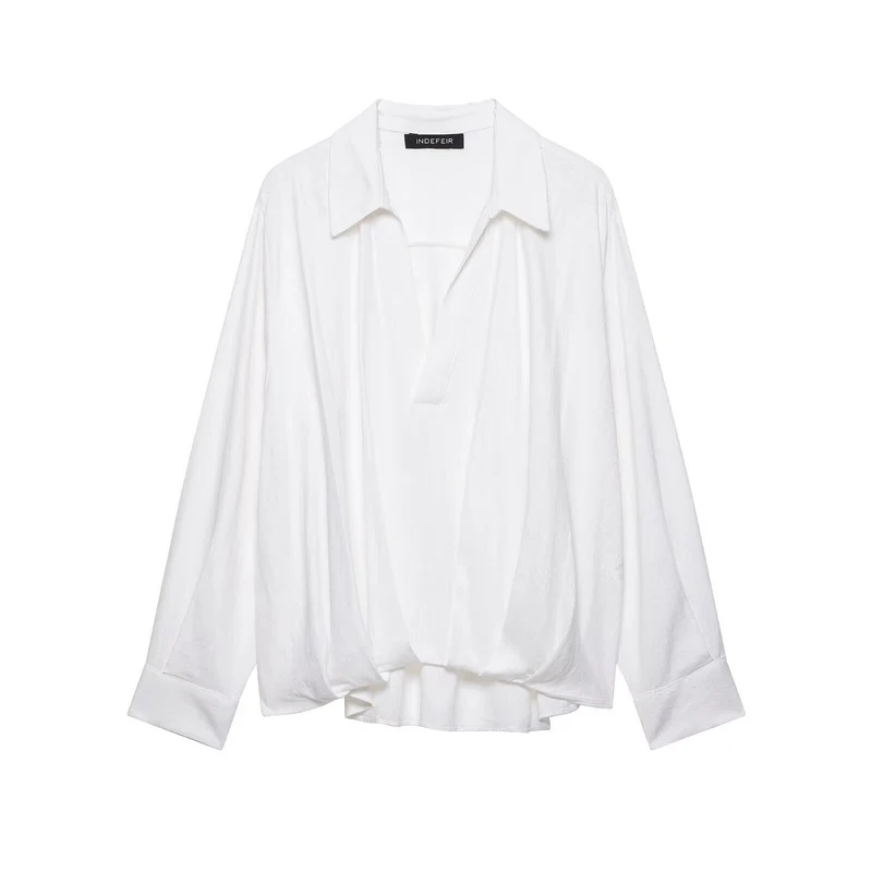 Damen Oversize-Bluse mit weitem Schnitt, tiefem V‑Ausschnitt und elastischem Saum Drune