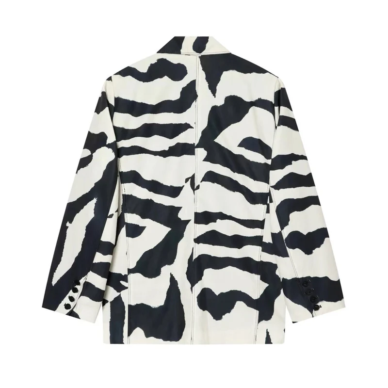 Damen Oversize-Blazer mit Zebra-Print, fallendem Revers und Pattentaschen Drune